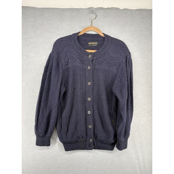 Geiger of Austria Cardigan Womens Size 34 Blue Knit Sweater W/ Shoulder Pads - Picture 1 of 10
